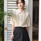 Short-sleeve Lace Panel Shirt Almond - One Size