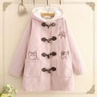 Cat Embroidered Fleece-lining Trench Coat