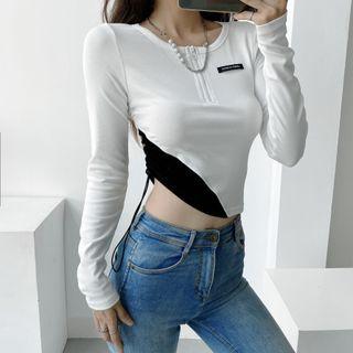 Long Sleeve Lettering Zip-detail Crop Top