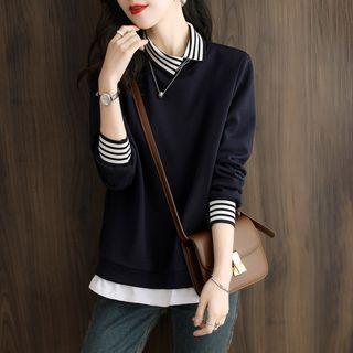 Asymmetrical Collared Striped Sweatshirt