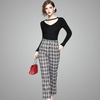 Set: Knit Top + Plaid Pants