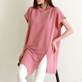 Cap-sleeve Wrap-front Longline Top