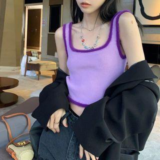 Color Panel Cropped Knit Tank Top