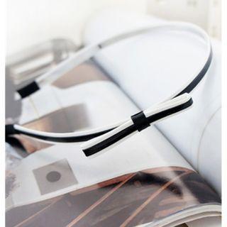 Faux Leather Bow Headband 01 - Black & White - One Size