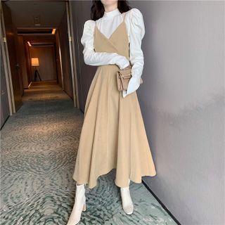 Long-sleeve Mock-turtleneck Plain T-shirt / V-neck Plain Back Tie-strap  Spaghetti-strap Dress