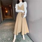 Long-sleeve Mock-turtleneck Plain T-shirt / V-neck Plain Back Tie-strap  Spaghetti-strap Dress