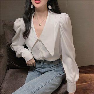 Long-sleeve Chiffon V-neck Shirt