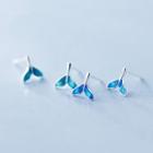 Fishtail Ear Stud 1 Pair - Blue & Silver - One Size