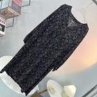 Long-sleeve V-neck Floral Print Dress Black - One Size