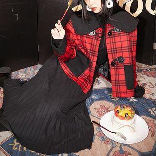 Toggle-front Plaid Jacket