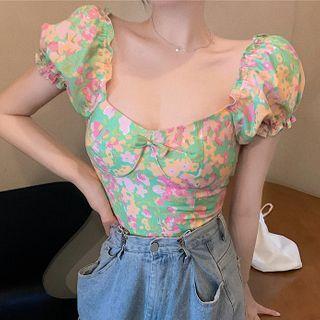 Floral Print Square Neck Blouse