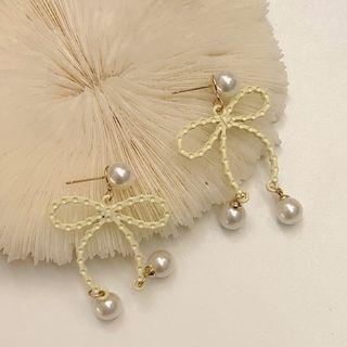 Faux Pearl Bow Drop Earring 1 Pair - Bow - Yellow - One Size