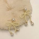 Faux Pearl Bow Drop Earring 1 Pair - Bow - Yellow - One Size