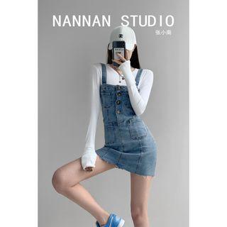 Sleeveless Denim Mini Dress With Pockets