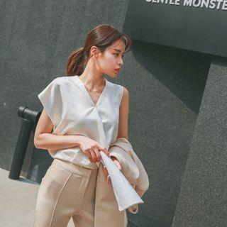 Sleeveless Asymmetric Draped Satin Top