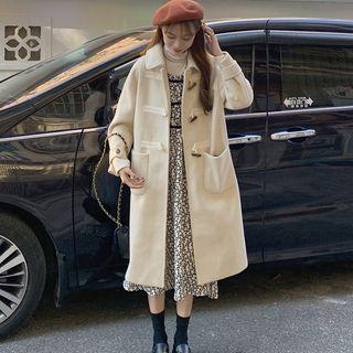 Collared Toggle Midi Coat / Bell-sleeve Floral Print Midi A-line Dress
