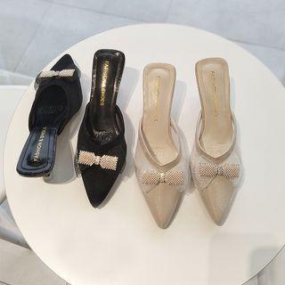 Bow Pointy-toe Kitten Heel Mules
