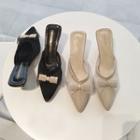 Bow Pointy-toe Kitten Heel Mules