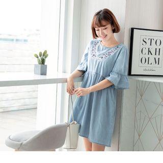 Flutter Sleeve Floral A-line Dress