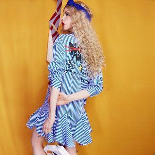 Long-sleeve Striped Printed Shirtdress