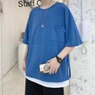 Elbow-sleeve Mock Two-piece Pocket Detail T-shirt