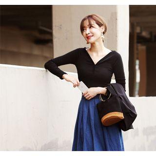 V-neck Button-detail Top