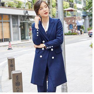 Pinstriped Double-breasted Blazer / Pinstriped Straight-cut Pants / Set