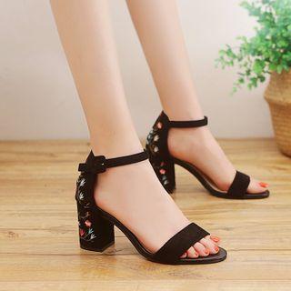 Back Patterened Block Heel Sandals