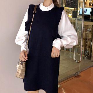 Ruffle Knit Tank Top / Stand-collar Shirt