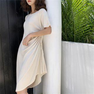 Short-sleeve Drawstring Midi A-line T-shirt Dress