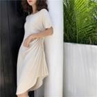 Short-sleeve Drawstring Midi A-line T-shirt Dress