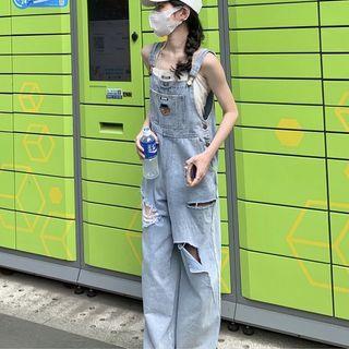 Cutout Denim Dungaree Pants
