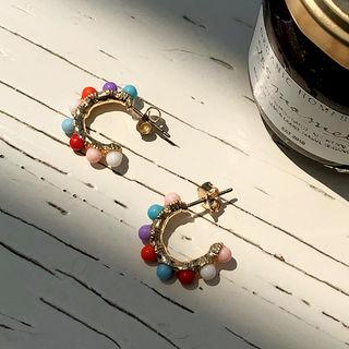 Bead Open Hoop Earrings Multicolor - One Size
