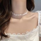 Faux Crystal Flower Choker Necklace - Crystal - Flower - One Size