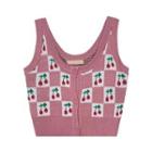 Cherry Print Single-breasted Sweater Vest Pink - One Size