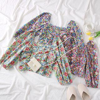 Ruched Floral Crop Blouse