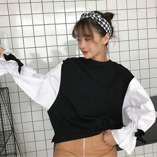 Mock Two-piece Lantern-sleeve Pullover