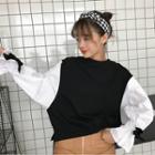 Mock Two-piece Lantern-sleeve Pullover