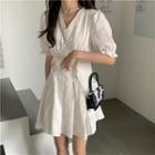 Short-sleeve V-neck Lace-up Dress