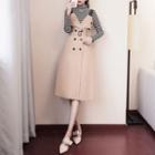 Set: Striped Turtleneck Long-sleeve T-shirt + Double-breasted Pinafore Dress