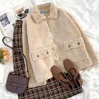 Fleece Zipped Jacket / Plaid Midi Skirt