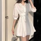 Balloon-sleeve Tie-front Shirtdress As Shown In Figure - One Size