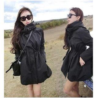 Stand Collar Drawstring Waist Long Windbreaker