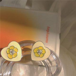 Flower Heart Alloy Earring Silver Earring - One Size