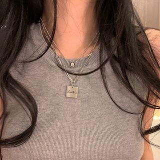 Set Of 2: Lettering Necklace Set Of 2 - Silver - One Size