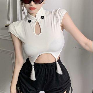 Cap-sleeve Asymmetrical Cropped T-shirt
