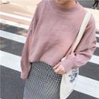 Plain Puff-sleeve Loose-fit Sweater