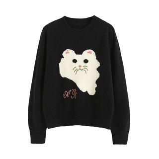 Round Neck Cartoon Cat Sweater