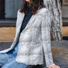 Double-breasted Fray-trim Knit Jacket