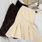 Plain High-waist Ruffle Skirt